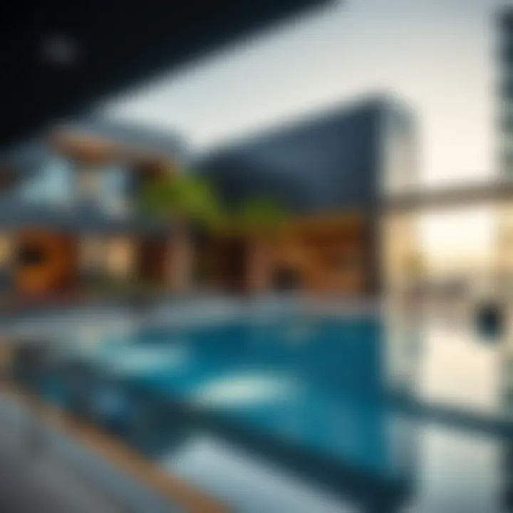 Amenities available in Al Husn Tower 2, including a swimming pool and fitness center