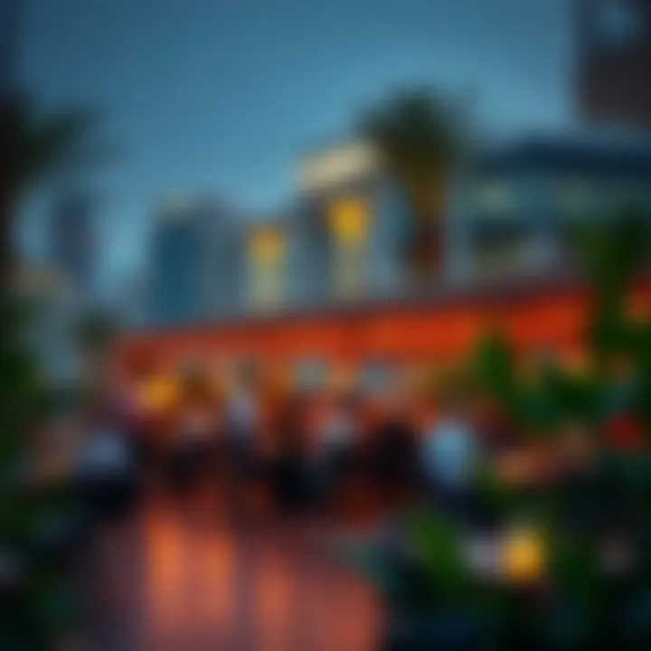 A lively outdoor dining scene at Bay Square