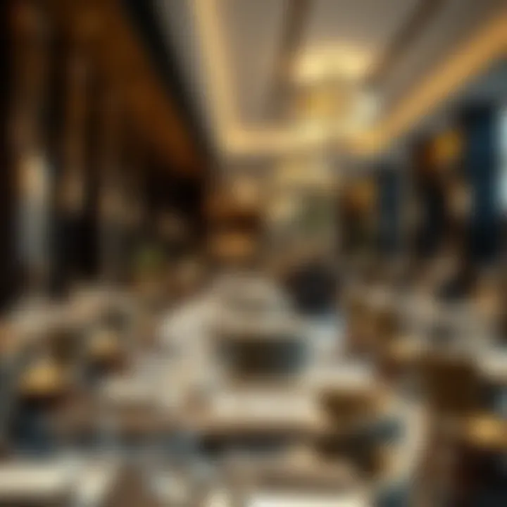 Interior of a modern restaurant in Bay Square with elegant decor