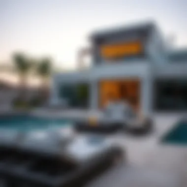 A beautifully designed outdoor lounge area next to a private pool.