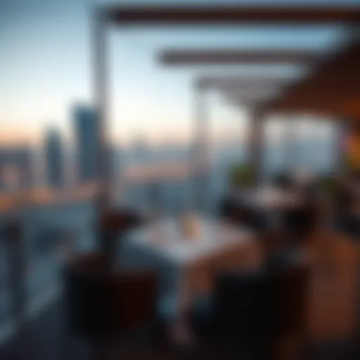 A luxurious rooftop dining experience overlooking the Dubai skyline at night
