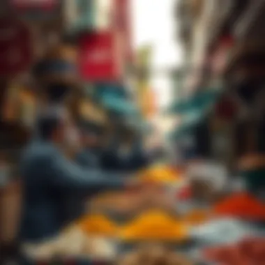 Bargaining for Spices in the Marketplace Bargaining over spices at a bustling market