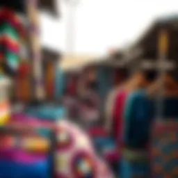 Vibrant market stalls filled with colorful textiles
