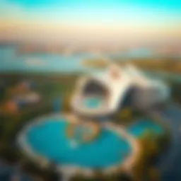 Aerial view of Al Habtoor Dip showcasing its modern architecture and lush surroundings