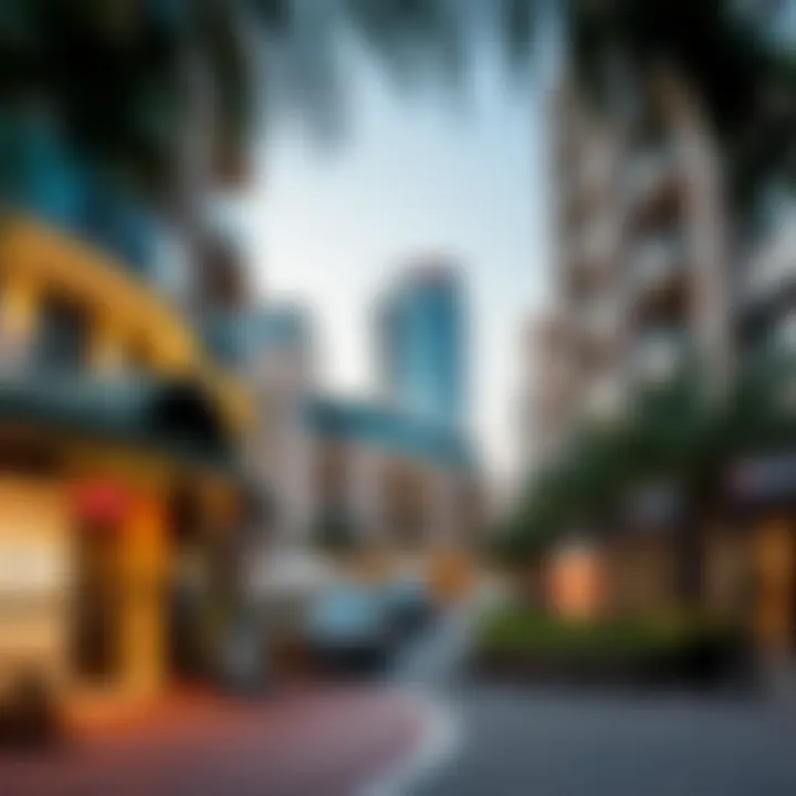 A snapshot of the vibrant neighborhood surrounding Al Habtoor Dip with shops and cafes