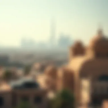 A panoramic view of the Dubai skyline juxtaposed with Al Shindagha's heritage sites