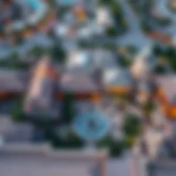 Aerial view of Dubai's cultural village showcasing traditional architecture and modern designs