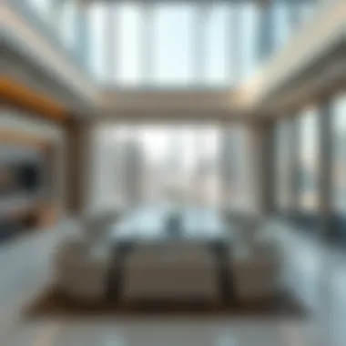 Architectural layout showcasing open floor design with city vistas