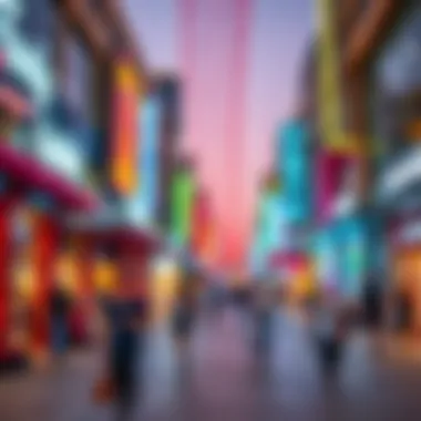 Vibrant street scene with colorful storefronts and lively ambiance