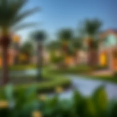 Community Park in Dubai Neighborhood Community park in a vibrant residential area filled with greenery