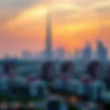 Breathtaking skyline of Dubai's residential neighborhoods at sunset