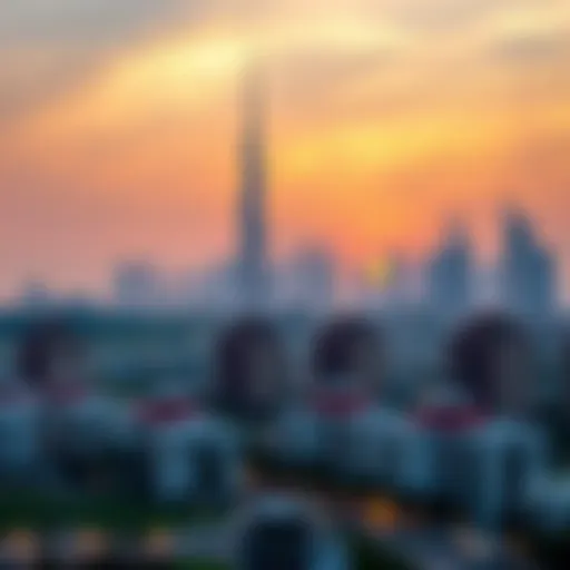 Breathtaking skyline of Dubai's residential neighborhoods at sunset