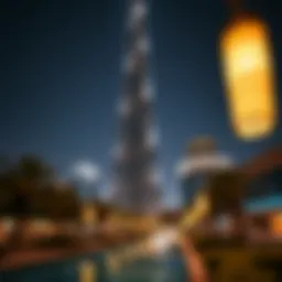 Stunning view of Burj Khalifa lit up at night