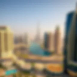 A panoramic view of Dubai skyline showcasing modern architecture