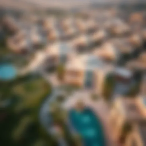 Aerial view of the Gems neighborhood showcasing its unique architectural designs