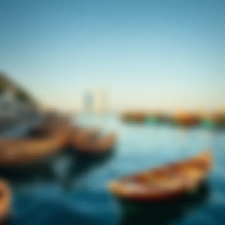 Scenic Waterfront of Jadaf A breathtaking view of Jadaf's waterfront showcasing traditional boats