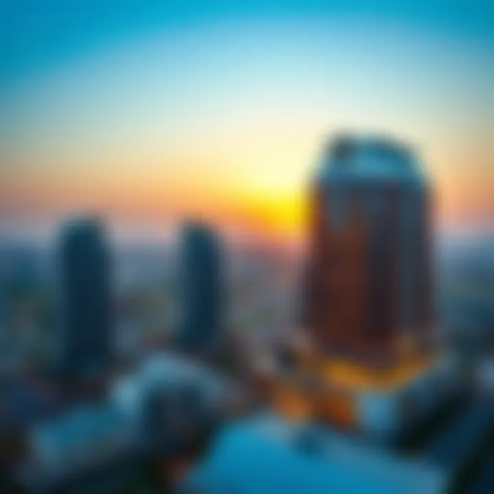 Aerial shot of the Sunrise Building within the Silicon Oasis community