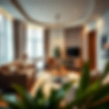 Modern studio apartment interior showcasing stylish furnishings and décor