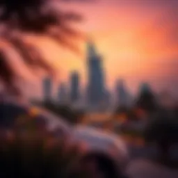 Stunning view of Al Habtoor Building at dusk