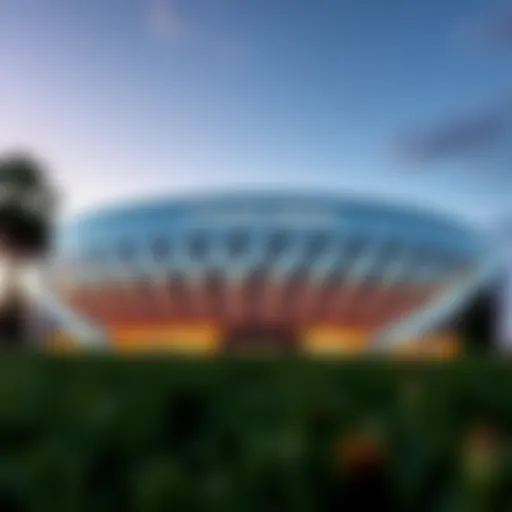 Exterior view of the Etihad Arena showcasing its unique architectural design