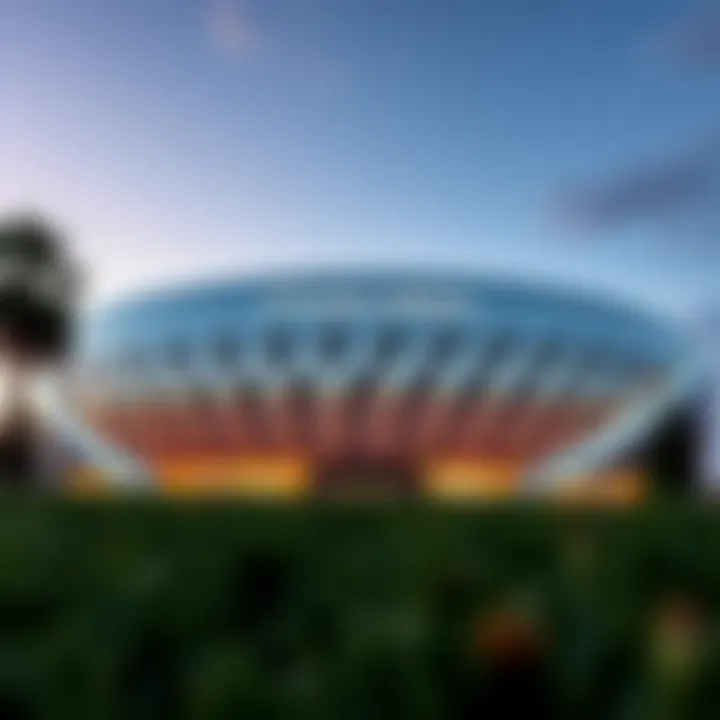 Exterior view of the Etihad Arena showcasing its unique architectural design