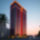 Stunning view of the Ruby II Building at dusk