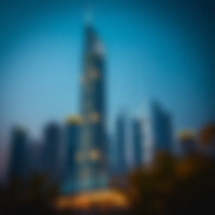 Exterior night view of Sparkle Tower illuminated against the Dubai skyline