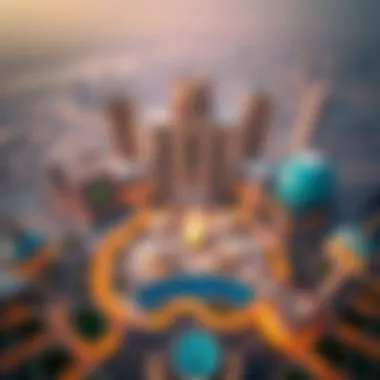 Aerial view of Falcon City of Wonders showcasing its architectural marvels