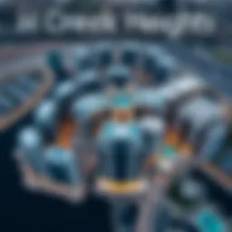 Aerial view of Hyatt Creek Heights showcasing its strategic location in Dubai.