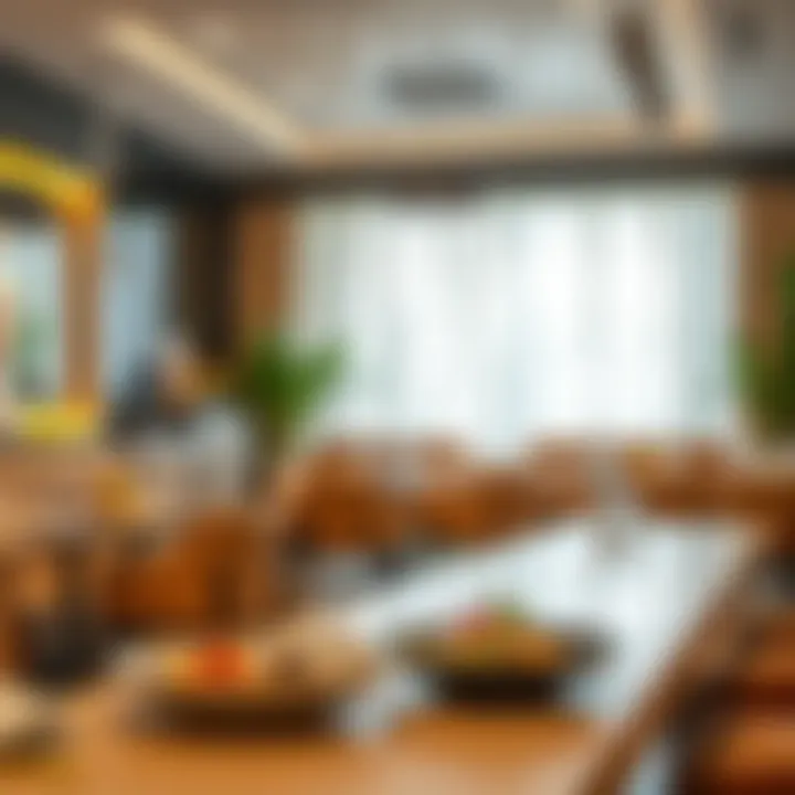 An elegant setting of a contemporary restaurant featuring modern design and exquisite food presentations.