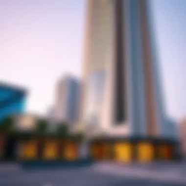 Close-up of Latifa Tower's distinctive architectural features and design