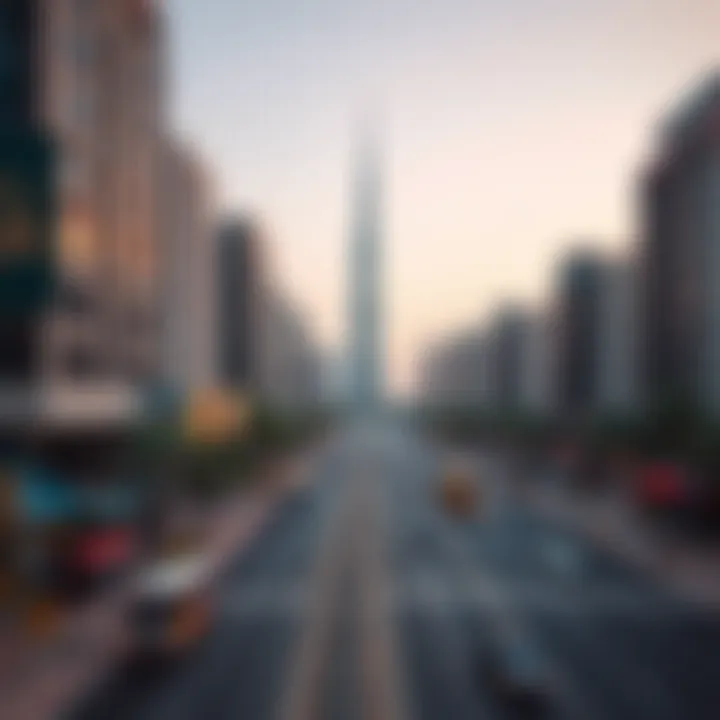 Panoramic perspective of Sheikh Zayed Road with Latifa Tower as a focal point