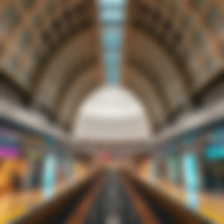 Architectural view of the Mall of the Emirates Metro Station showcasing modern design