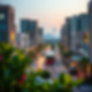 Vibrant neighborhood with new developments around metro