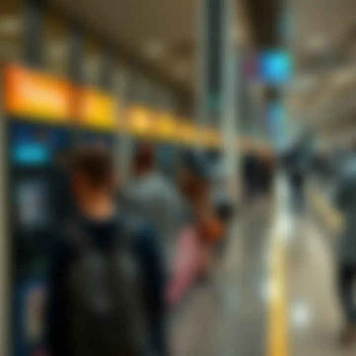 Passengers using the ticketing machines at a metro station