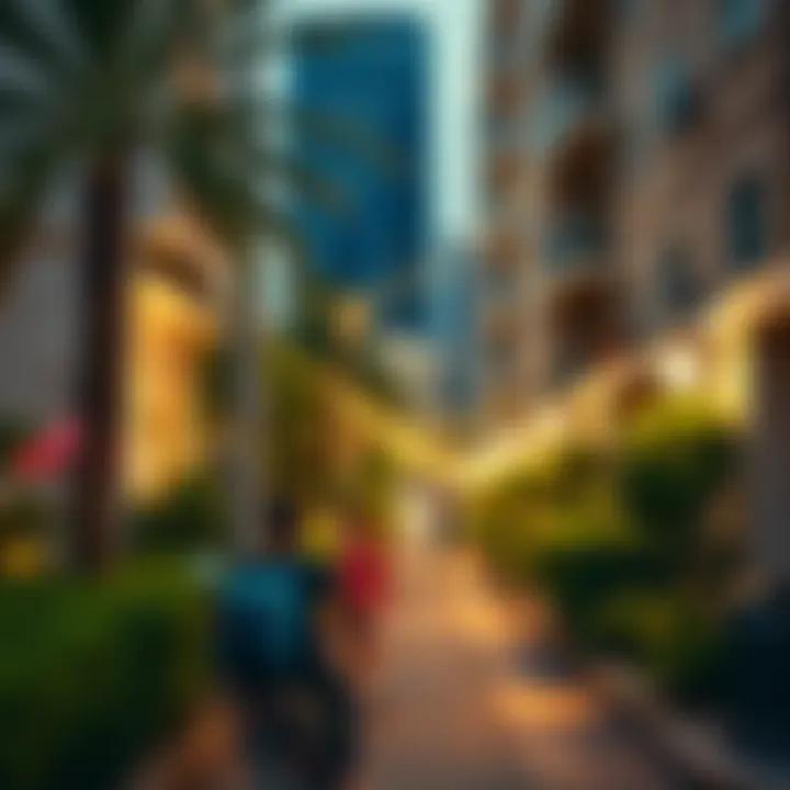 A vibrant neighborhood scene illustrating community and lifestyle