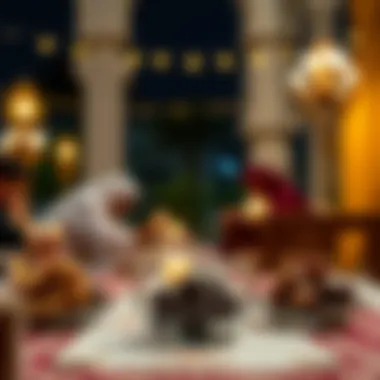 Traditional UAE Iftar setting with dates and water