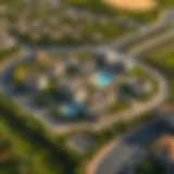 Aerial view of The Villa community showcasing its layout and green spaces
