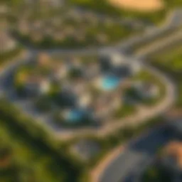 Aerial view of The Villa community showcasing its layout and green spaces