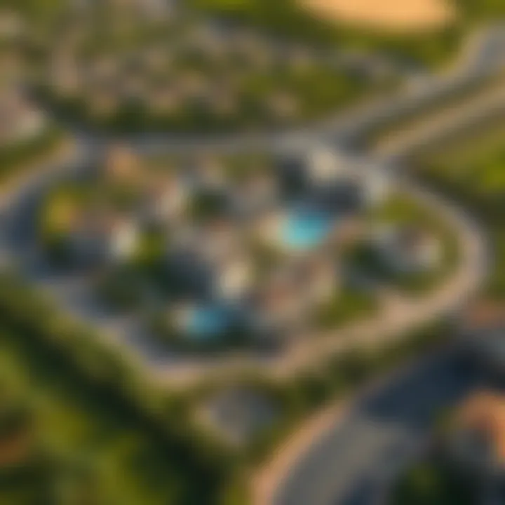Aerial view of The Villa community showcasing its layout and green spaces