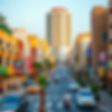 The bustling neighborhood surrounding Thumam Building, highlighting its connectivity