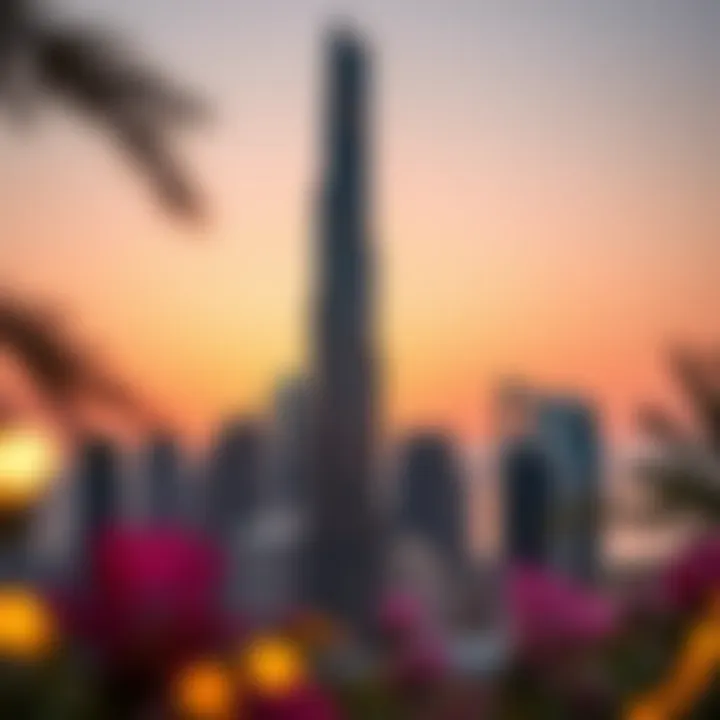 Stunning view of Thuraya Tower at sunset