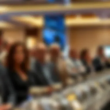 Diverse group of bidders participating in a luxury auction event