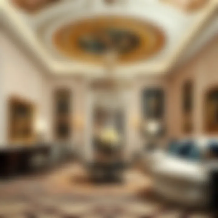 Elegant interior of an auction room filled with high-end art pieces