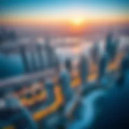 Aerial view of luxurious Dubai skyline with iconic skyscrapers