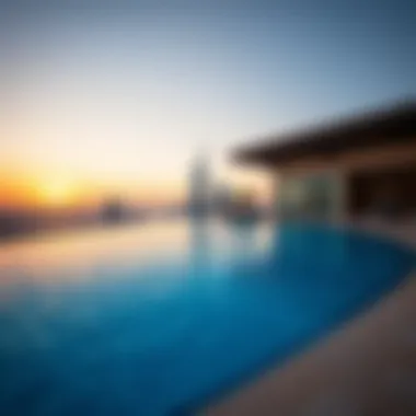 Stunning infinity pool overlooking Dubai skyline at sunset